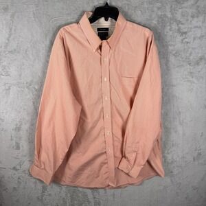 W.H. Belk Shirt Mens 2XL Orange Gingham Button Down Long‎ Sleeve Pocket Cotton